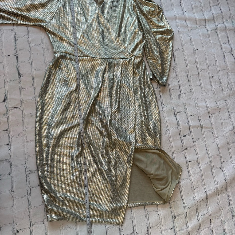 NWT RACHEL Rachel Roy Gold Metallic Off The Shoulder Draped Sleeve Midi Dress L - Picture 11 of 15